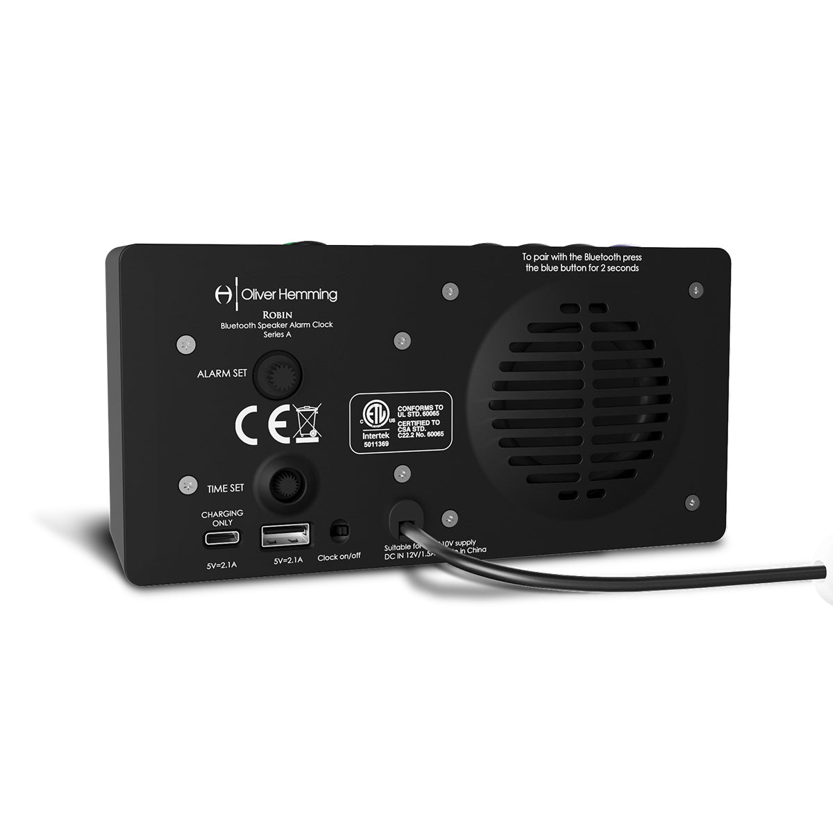 A Pair of Black Robin Bluetooth Speaker Alarm Clock - RB4B5W