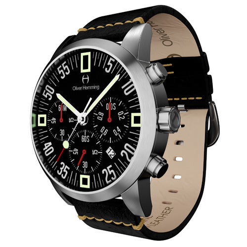 Brushed Chronograph with black leather-WTC17SB80BVB