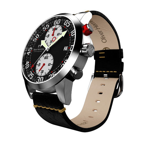 Sport Chronograph Watch with Black Leather Strap Chronograph 40mm - Steel | Panda Dial | Sports Watch – HOFFMAN main image 4