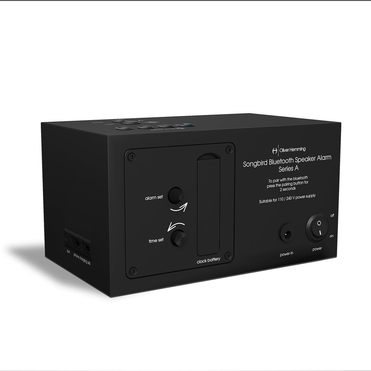 A Pair of Downtown Black Songbird Bluetooth Speaker Alarm Clock - DB5B85W