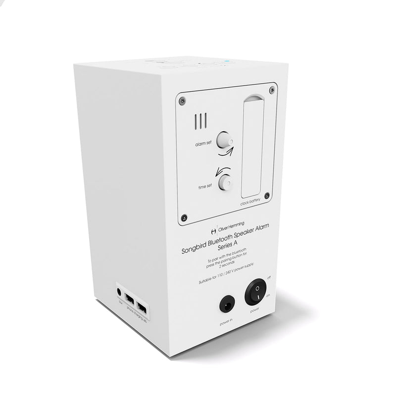 A Pair of Uptown White Songbird Bluetooth Speaker Alarm Clocks - UW5S2W