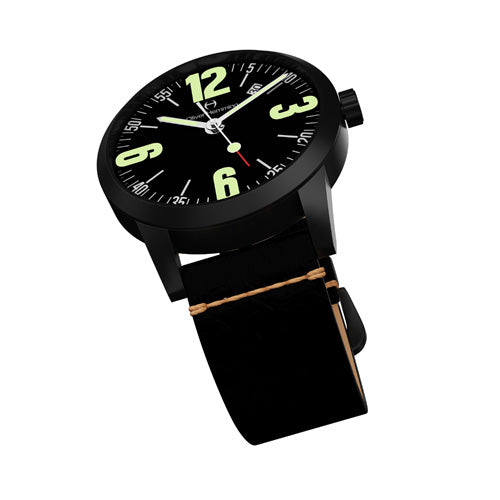 Black Grand Date with black leather strap - WT17B66BVB