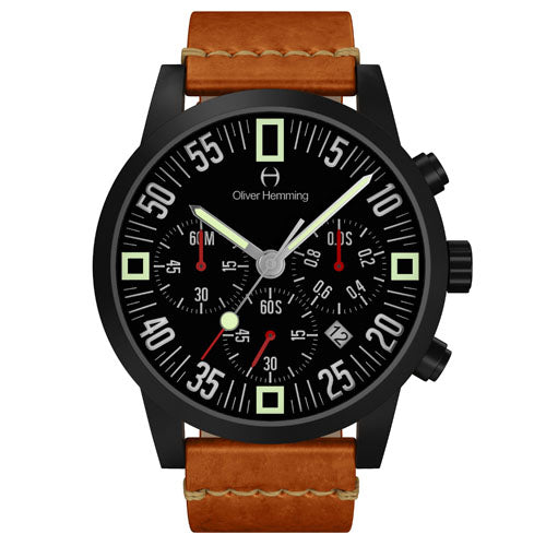 Black Chronograph with tan leather + Date - WTC17B80BVT